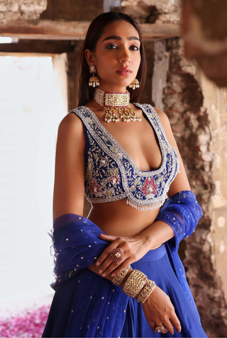 Meera Electric Blue Embellished Lehenga Set by Seema Thukral available on Indiaspopup.com