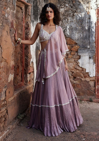 Mirella Lilac Tiered Skirt And Cape Set by Seema Thukral available on Indiaspopup.com