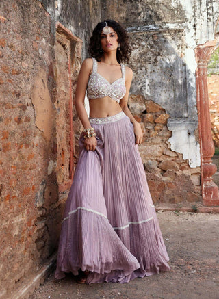 Mirella Lilac Tiered Skirt And Cape Set by Seema Thukral available on Indiaspopup.com
