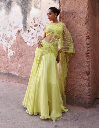 Mahi Neon Green Blouse And Circular Skirt by Seema Thukral available on Indiaspopup.com