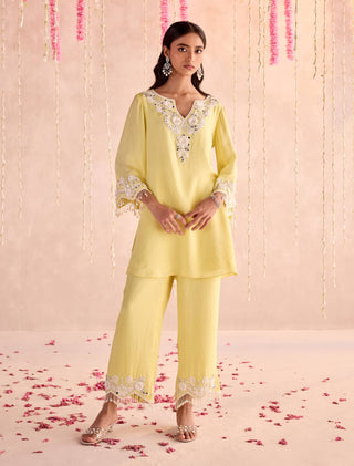 Lemon yellow embellished kurta and pants