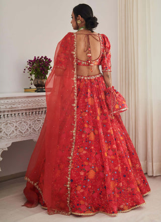 Kesar red floral lehenga set