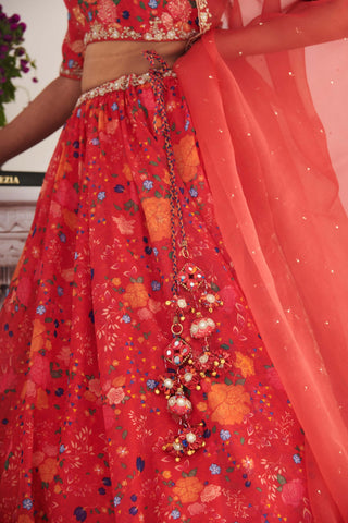 Kesar red floral lehenga set