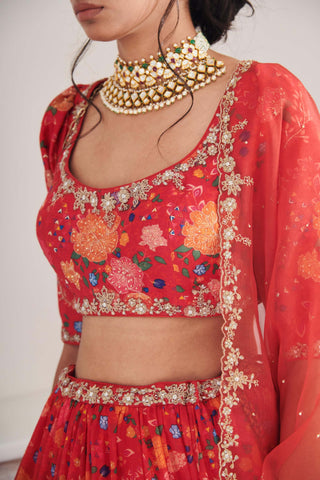 Kesar red floral lehenga set