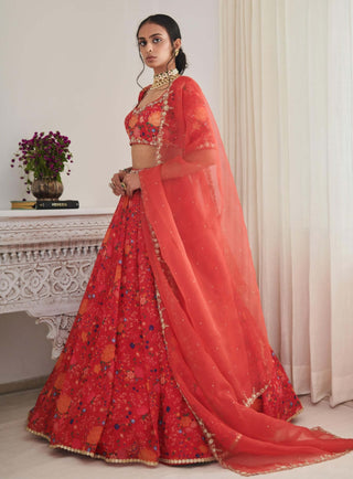 Kesar red floral lehenga set