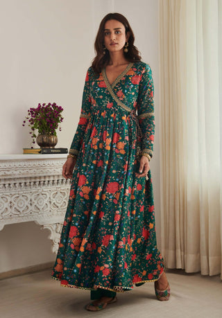 Kangann emerald floral anarkali and pants