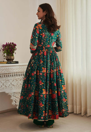 Kangann emerald floral anarkali and pants