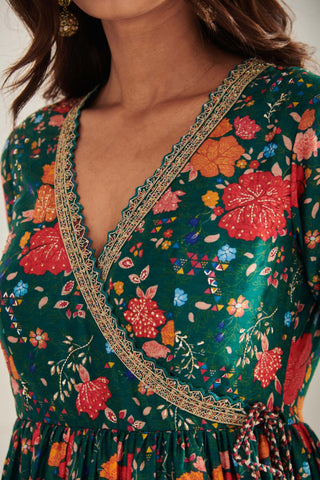 Kangann emerald floral anarkali and pants