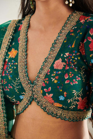 Emerald floral printed lehenga set