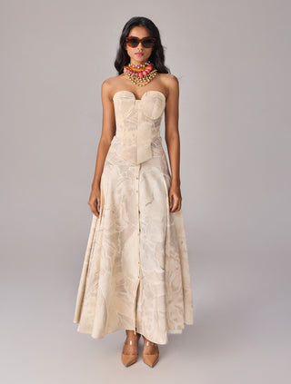 Agnes Ivory Corset And Ziva Skirt by Saaksha & Kinni available on Indiaspopup.com