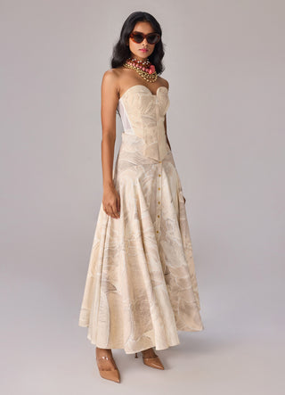 Agnes Ivory Corset And Ziva Skirt by Saaksha & Kinni available on Indiaspopup.com