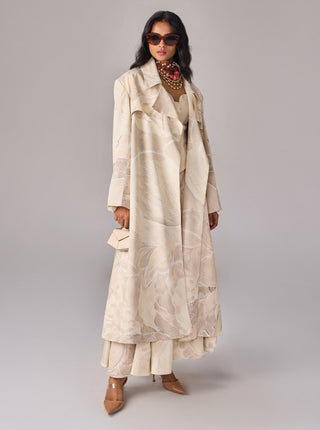 Harper Ivory Trench Coat And Skirt Set by Saaksha & Kinni available on Indiaspopup.com