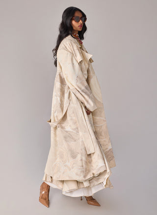 Harper Ivory Trench Coat And Skirt Set by Saaksha & Kinni available on Indiaspopup.com