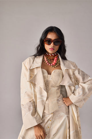 Harper Ivory Trench Coat And Skirt Set by Saaksha & Kinni available on Indiaspopup.com