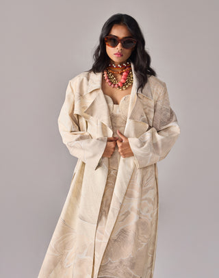 Harper Ivory Trench Coat And Skirt Set by Saaksha & Kinni available on Indiaspopup.com