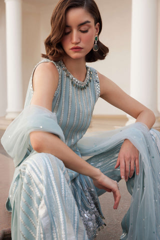 Powder blue straight kurta and pants set