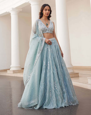 Powder blue organza lehenga set