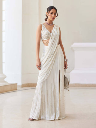 Pearl white slit sari and blouse