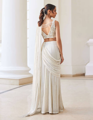 Pearl white slit sari and blouse