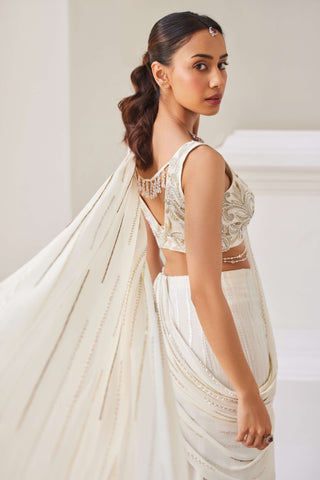 Pearl white slit sari and blouse