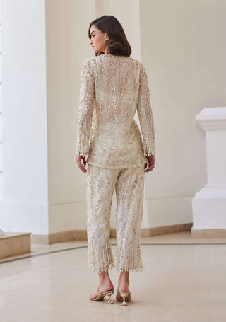 Pearl white organza pant-suit set