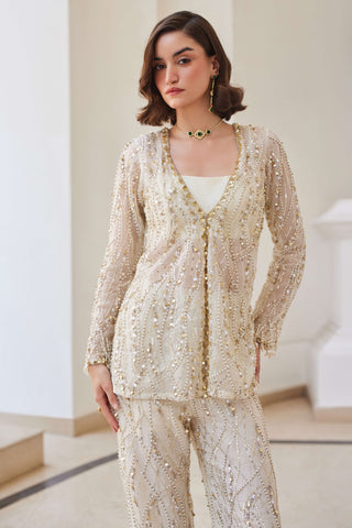 Pearl white organza pant-suit set