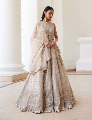 Ivory gold tissue lehenga set