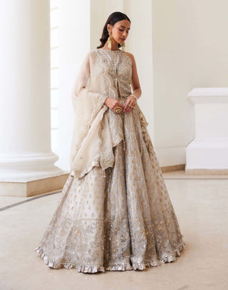 Ivory gold tissue lehenga set