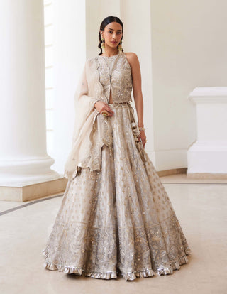 Ivory gold tissue lehenga set