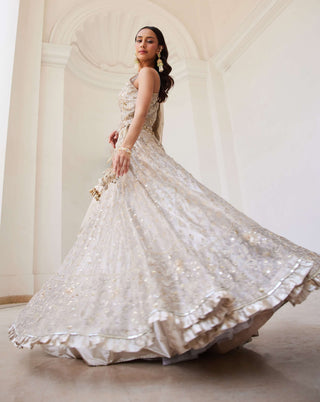 Ivory gold tissue lehenga set