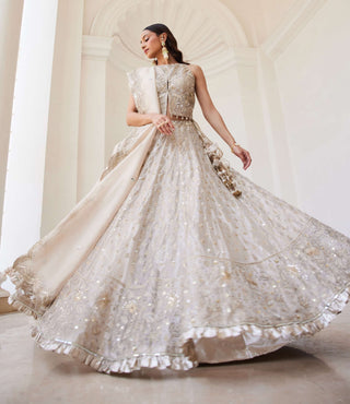 Ivory gold tissue lehenga set