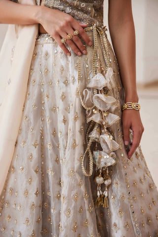 Ivory gold tissue lehenga set