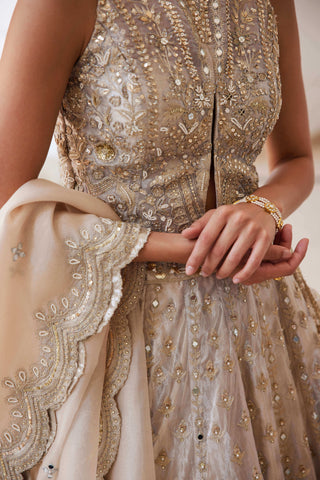 Ivory gold tissue lehenga set