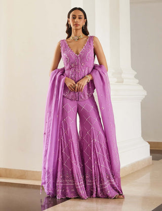 Bubblegum pink tonal peplum sharara set