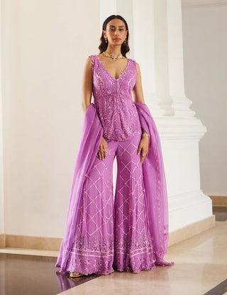 Bubblegum pink tonal peplum sharara set