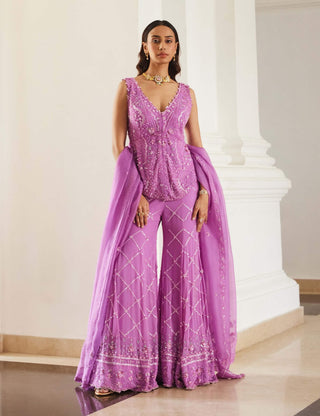 Bubblegum pink tonal peplum sharara set