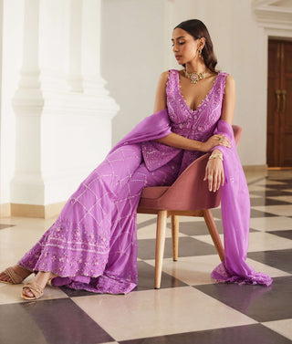 Bubblegum pink tonal peplum sharara set