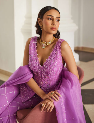 Bubblegum pink tonal peplum sharara set