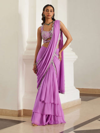 Bubblegum pink drape sari and blouse