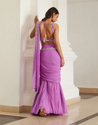 Bubblegum pink drape sari and blouse