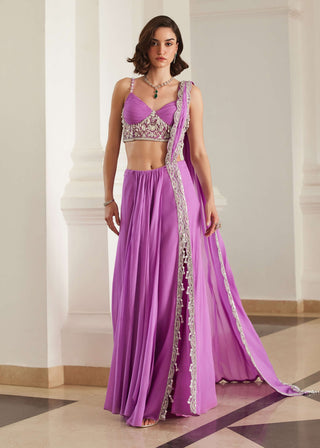 Bubblegum pink corset and slit sari