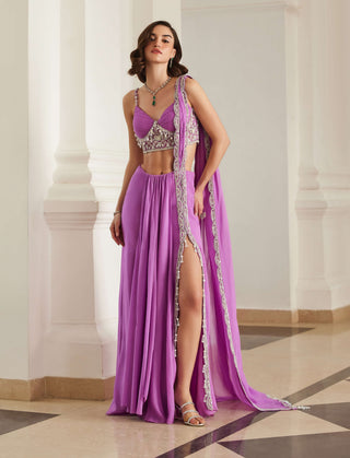 Bubblegum pink corset and slit sari