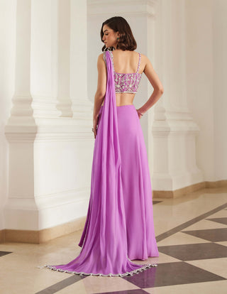 Bubblegum pink corset and slit sari