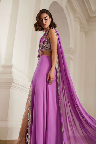 Bubblegum pink corset and slit sari