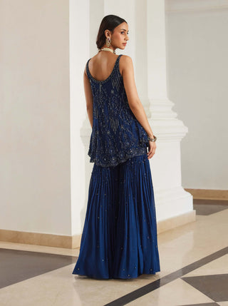 Teal blue biased kurta and sharara set