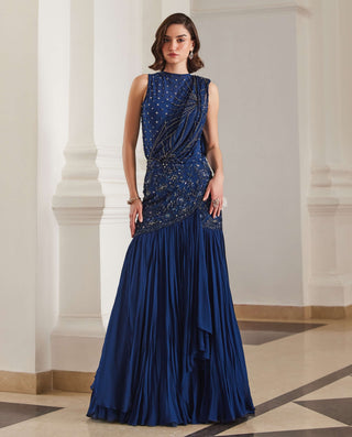 Teal blue sari and bodysuit