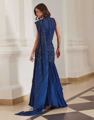 Teal blue sari and bodysuit