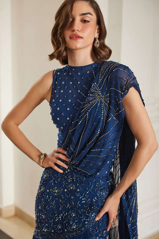 Teal blue sari and bodysuit