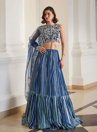 Teal blue gota embroidered lehenga set