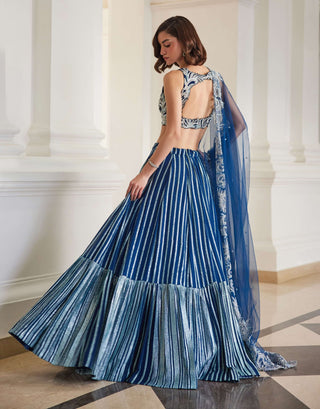 Teal blue gota embroidered lehenga set